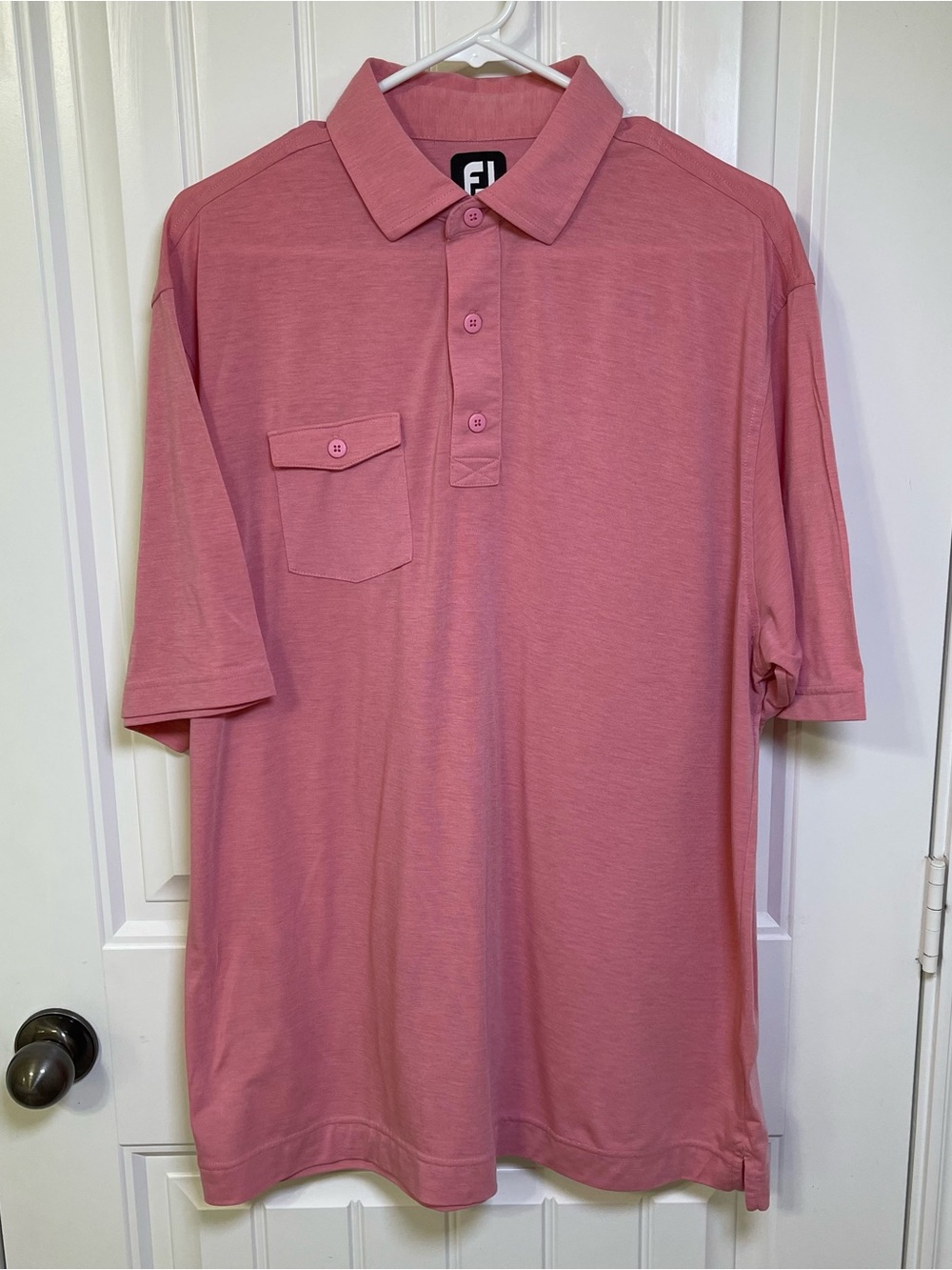 FootJoy Mens Large Heathered Dusty Rose Pink Golf Polo Shirt Button Pocket FJ - Picture 2 of 8